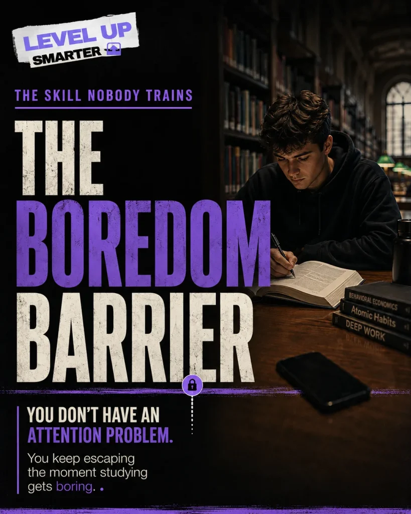 A self-directed adult learner studying beside a phone while practicing sustained attention